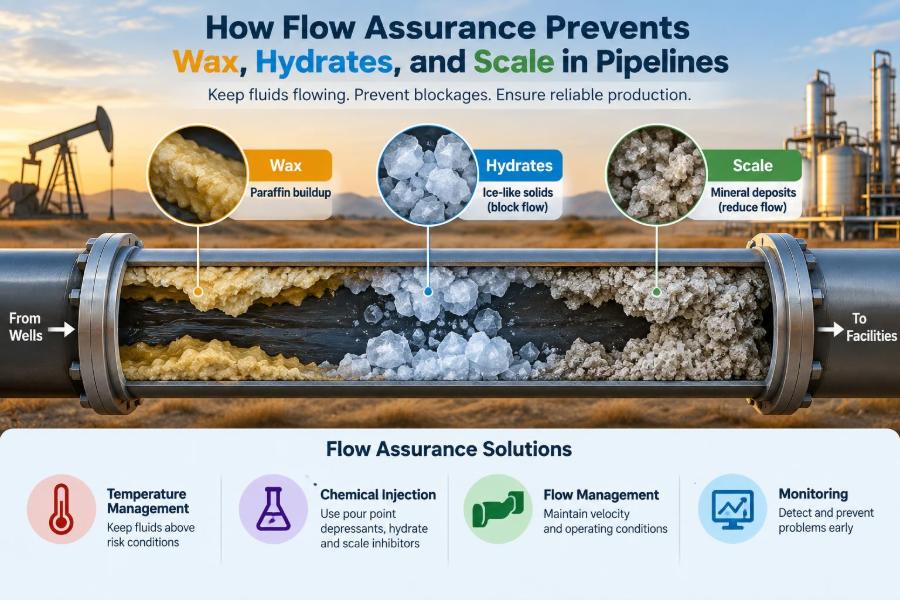 🌡️ How Flow Assurance Prevents Wax, Hydrates, and Scale in Pipelines