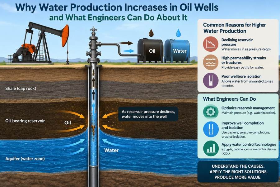 💧 Why Water Production Increases in Oil Wells and What Engineers Can Do About It
