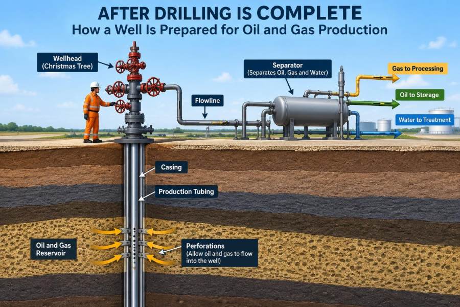 🛢️ After Drilling Is Complete: How a Well Is Prepared for Oil and Gas Production