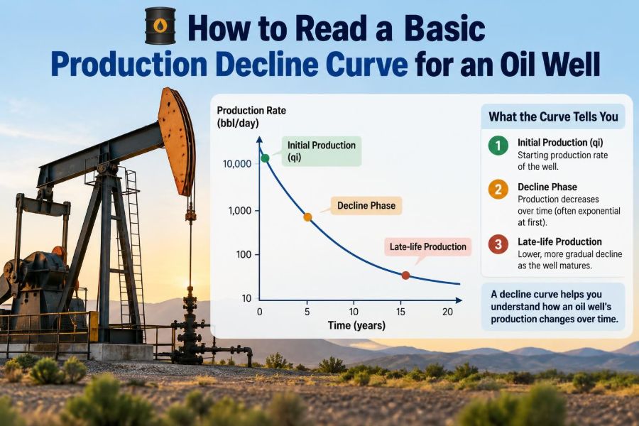 🛢️ How to Read a Basic Production Decline Curve for an Oil Well