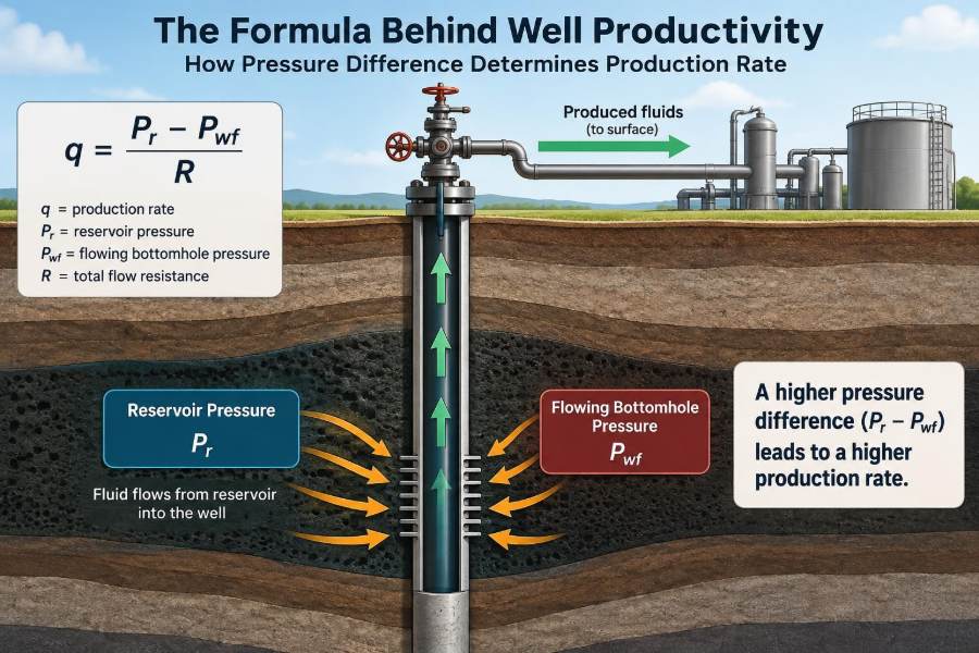 🛢️ The Formula Behind Well Productivity: How Pressure Difference Determines Production Rate