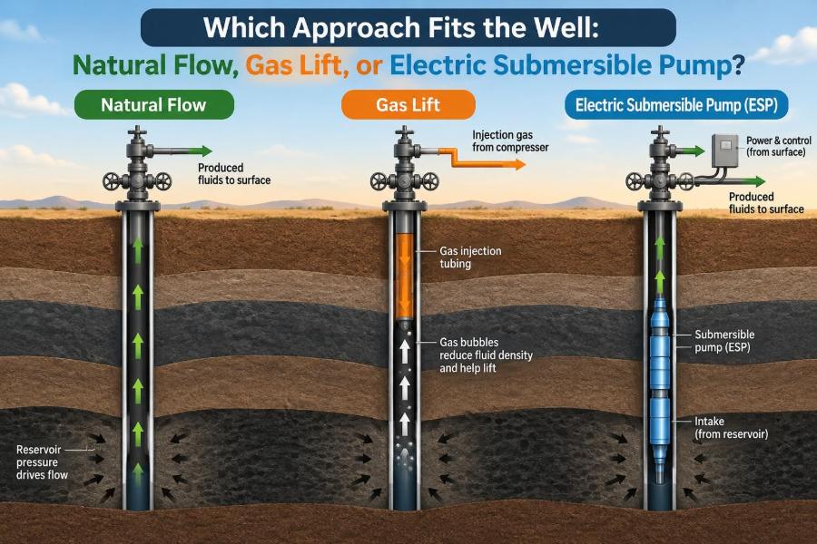 🛢️ Which Approach Fits the Well: Natural Flow, Gas Lift, or Electric Submersible Pump?