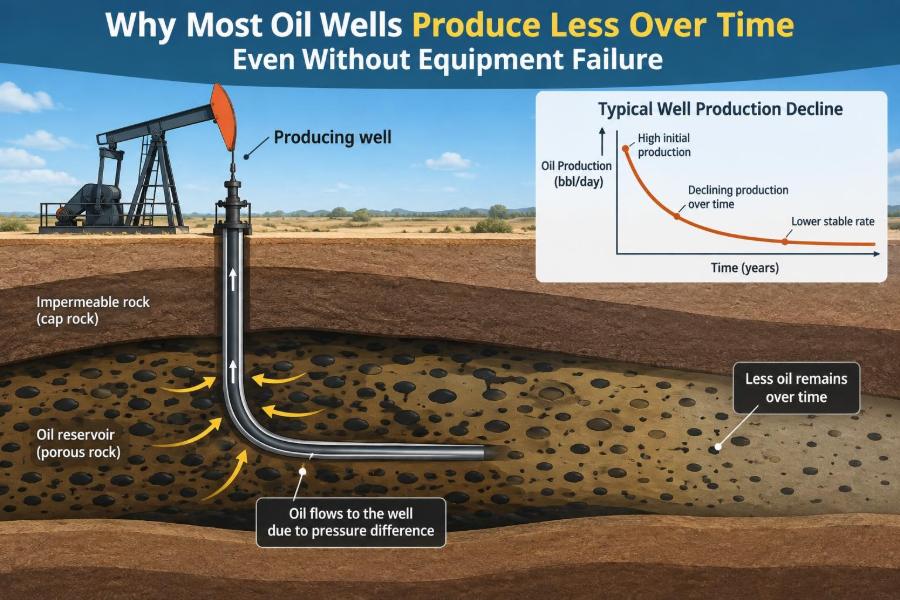 🛢️ Why Most Oil Wells Produce Less Over Time Even Without Equipment Failure
