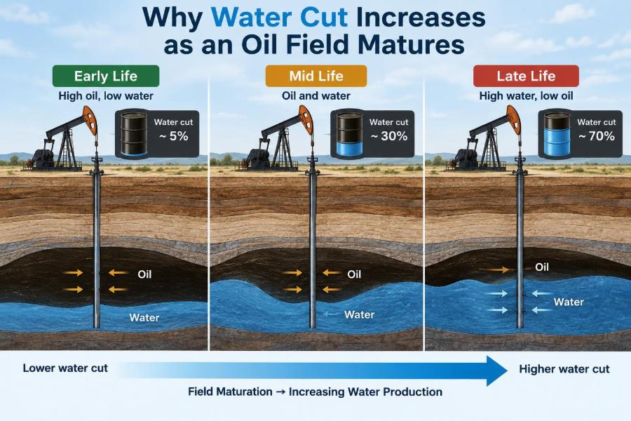 🛢️ Why Water Cut Increases as an Oil Field Matures